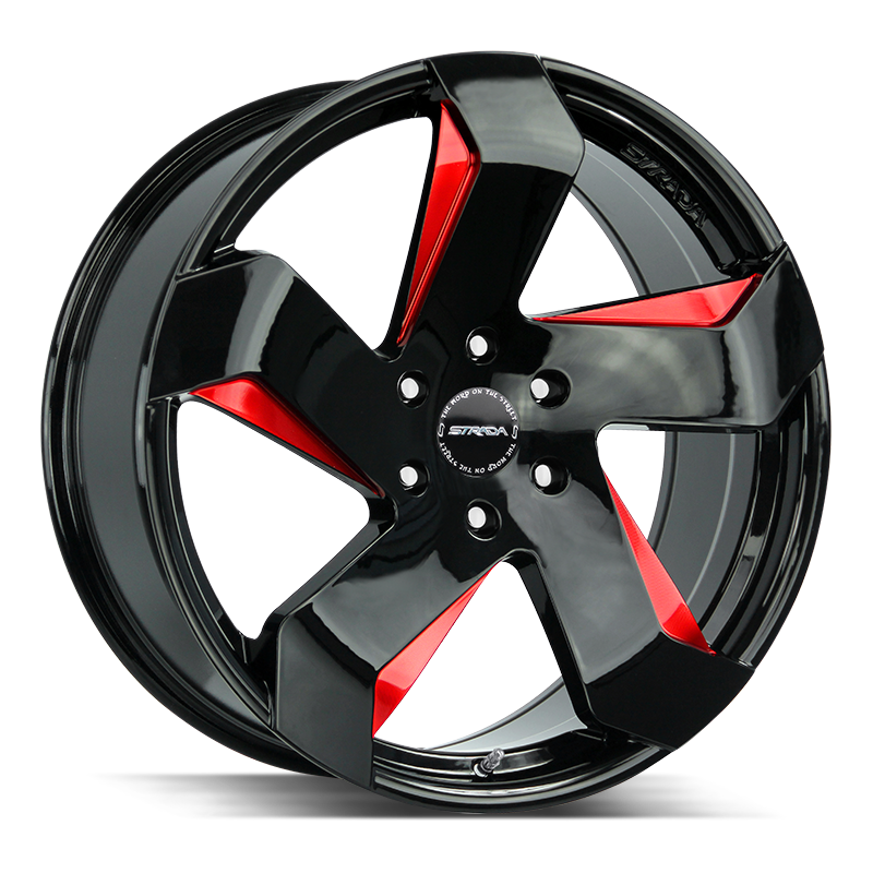 Strada Coltello Gloss Black Candy Red Milled 22x9 5x114.3 +35