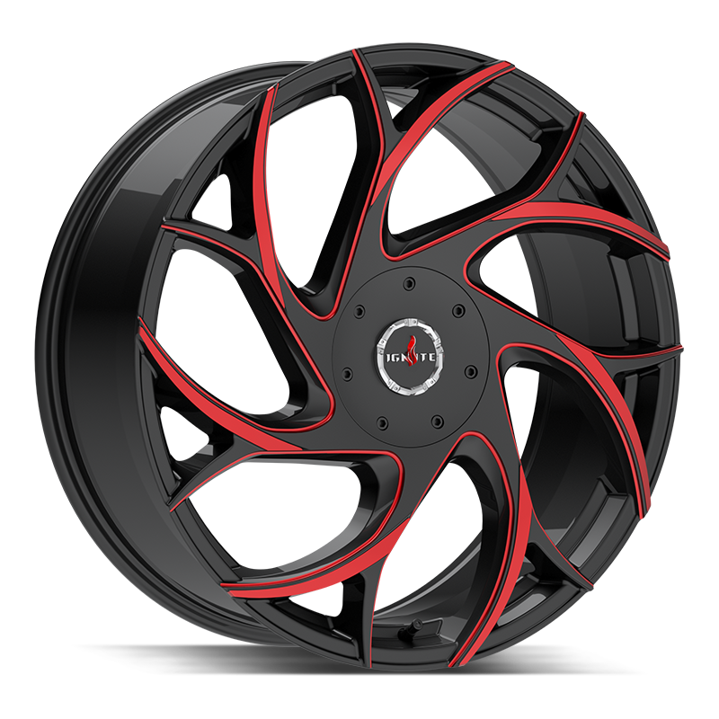 Ignite Inferno Gloss Black Candy Red Milled 22x8.5 5x114.3/5x120 +35