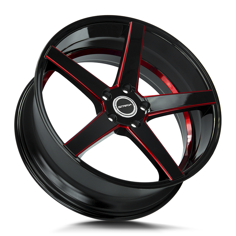 Strada Perfetto Gloss Black Candy Red Milled 18x8 5x100 +40